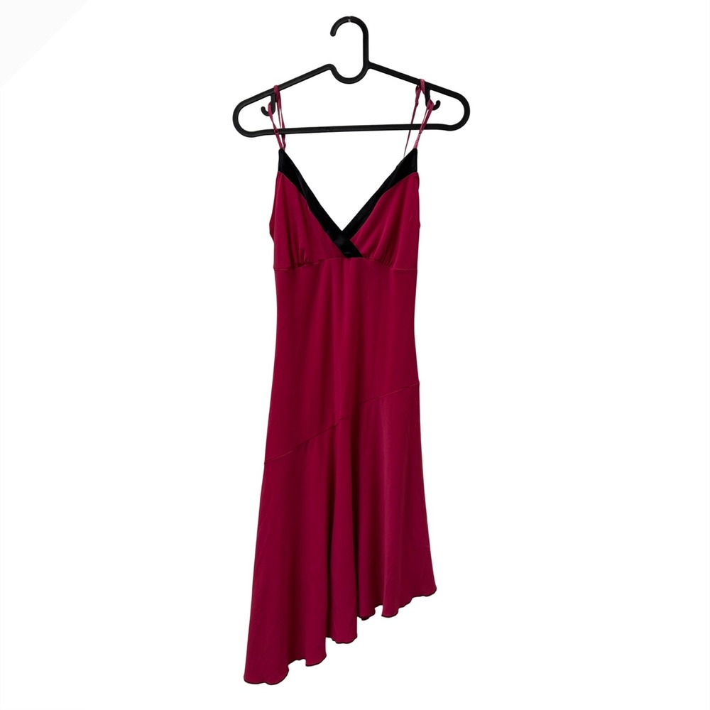 Styles Fuchsia Pink Asymmetrical Handkerchief Hem V-Neck Midi Dress Small